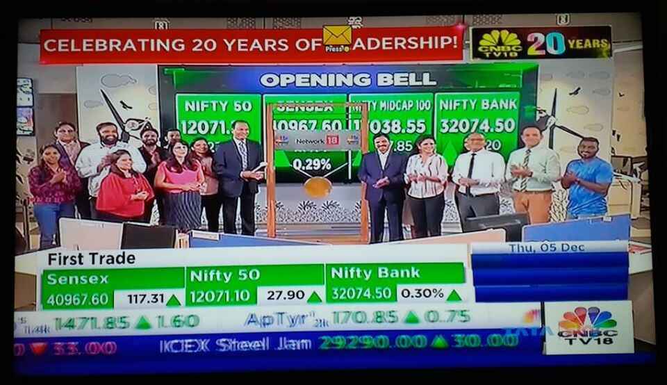 Opening Bell Celebration at CNBC TV18 on completion of 20 years, by the channel