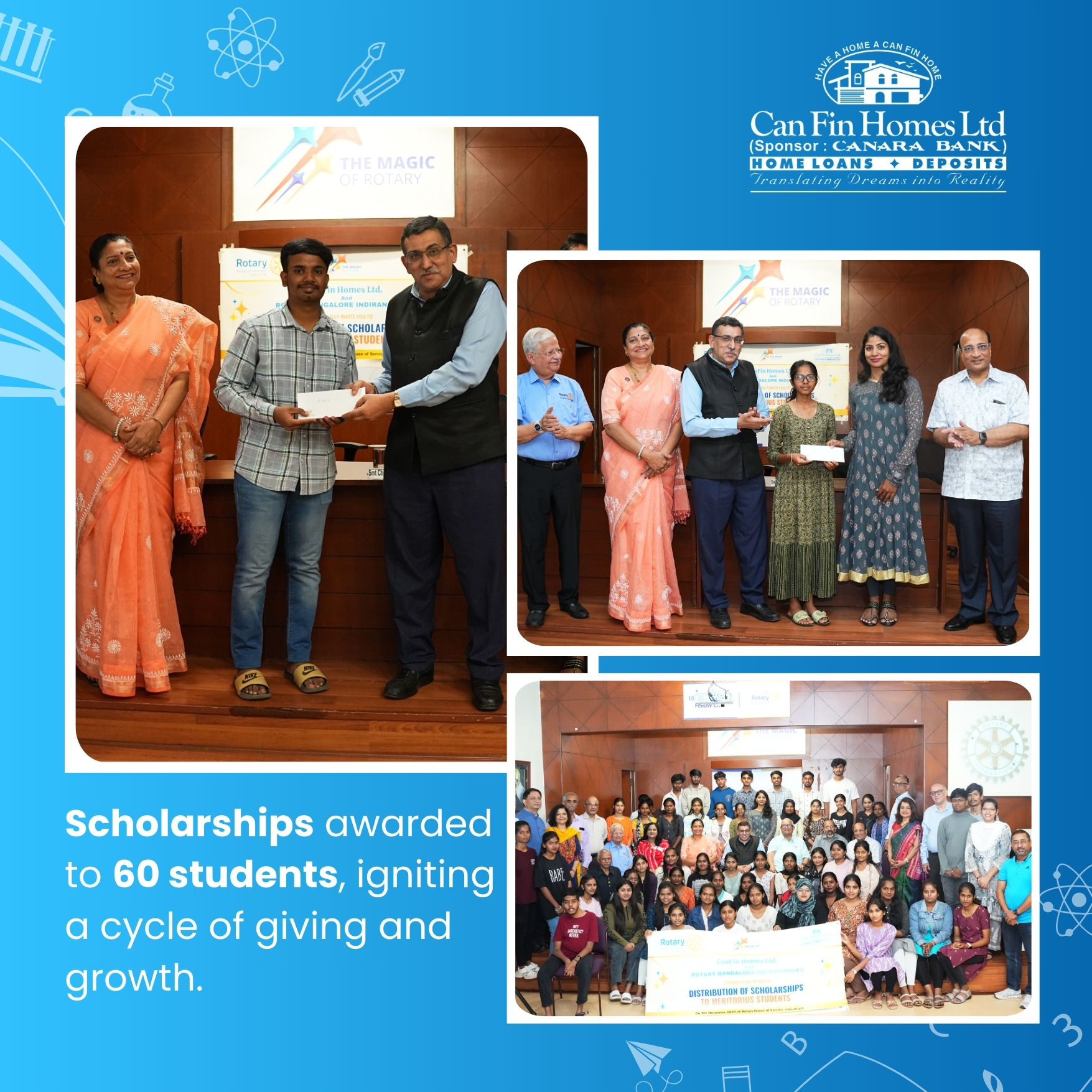 Scholarships awarded to 60 students, igniting a cycle of giving and growth.